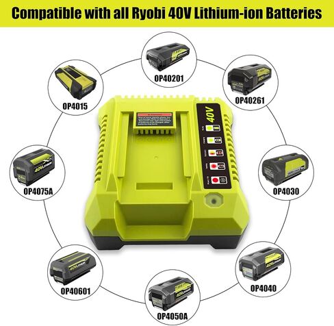 SKYON 40V Rapid Charger OP401 OP403 OP404 OP406A OP409A Compatible with Ryobi 40V 6Ah OP40601 OP40602 OP4060A1 5Ah OP4050A 4Ah OP4040 3Ah OP4030 2.6Ah OP40261 OP4026 2Ah OP40201 Battery Fast Charger in Saudi Arabia