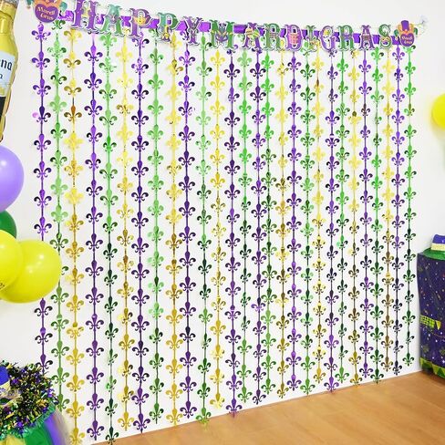 Mega-l Mardi Gras Party Decorations ، 2 Pack Prapple Gold Green Green Fleur de Lis Foil Foil Stertains ، 3.3 × 6.6 قدم Mardi Gras Photo Photo Booth Props Decor in Saudi Arabia