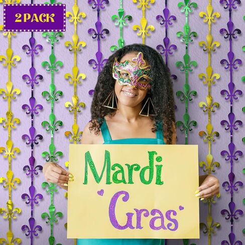 Mega-l Mardi Gras Party Decorations ، 2 Pack Prapple Gold Green Green Fleur de Lis Foil Foil Stertains ، 3.3 × 6.6 قدم Mardi Gras Photo Photo Booth Props Decor in Saudi Arabia