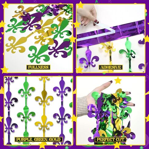 Mega-l Mardi Gras Party Decorations ، 2 Pack Prapple Gold Green Green Fleur de Lis Foil Foil Stertains ، 3.3 × 6.6 قدم Mardi Gras Photo Photo Booth Props Decor in Saudi Arabia