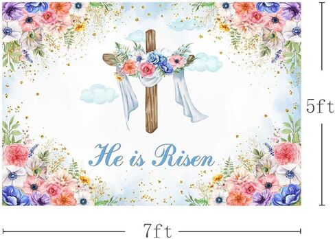 Mehofond 7x5ft عيد الفصح هو خلفية صعد ديني يسوع قيامة الخلفية الخلفية باستيل الأزهار المسيحية الصليب الغيوم in Kuwait