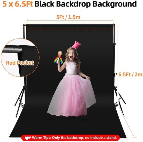 Black Background for Photography, Small Photo Backdrop 5x6.5ft Collapsible Curtain Backdrop, Portrait Black Back Drop for Photoshoot Photographic Studio Photo Backgrounds with Rod Pockets in Kuwait
