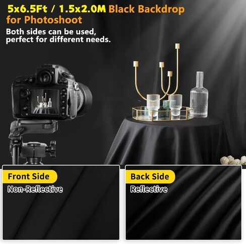 Black Background for Photography, Small Photo Backdrop 5x6.5ft Collapsible Curtain Backdrop, Portrait Black Back Drop for Photoshoot Photographic Studio Photo Backgrounds with Rod Pockets in Kuwait