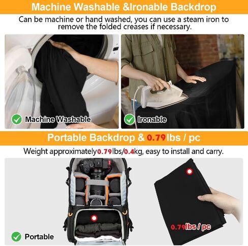 Black Background for Photography, Small Photo Backdrop 5x6.5ft Collapsible Curtain Backdrop, Portrait Black Back Drop for Photoshoot Photographic Studio Photo Backgrounds with Rod Pockets in Kuwait