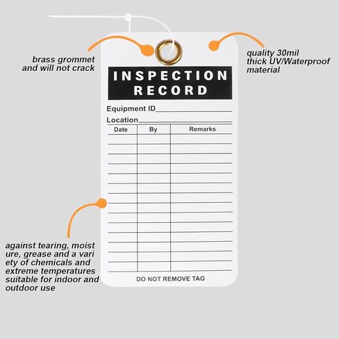 Inspection Record Tags for Equipment, Daily Inspection Safety Record Label Tags with Cable Ties for Equipment, Maintenance, Service, Office, 5.75"x 3", Pack of 25 in Saudi Arabia
