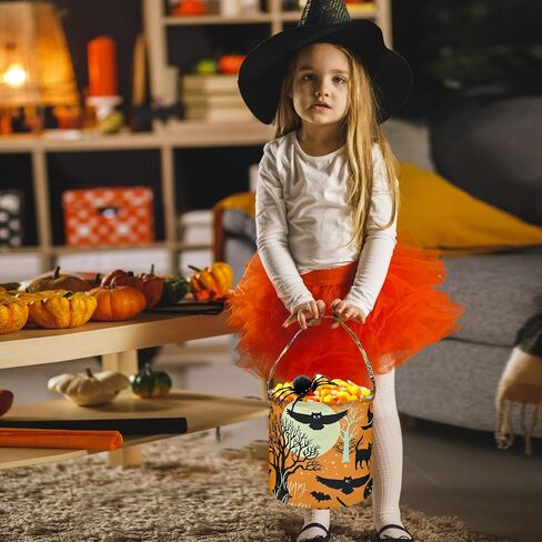 KUNRO Halloween Bag Baby Round Gift Bucket Baskets Toy Basket Halloween Trick or Treat Basket Storage Organizer for Nursery,Pumpkin Box For Home Decor in Saudi Arabia