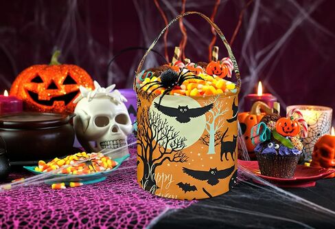 KUNRO Halloween Bag Baby Round Gift Bucket Baskets Toy Basket Halloween Trick or Treat Basket Storage Organizer for Nursery,Pumpkin Box For Home Decor in Saudi Arabia