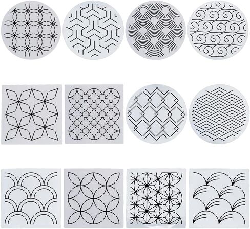 FREEBLOSS 12Pcs 5.5 * 5.5inch Plastic Sashiko Stencils, Drawing Line Template for Hand Quilting Sashiko Patterns Templates Embroidery Stencils for Hand Sewing Lovers in Kuwait