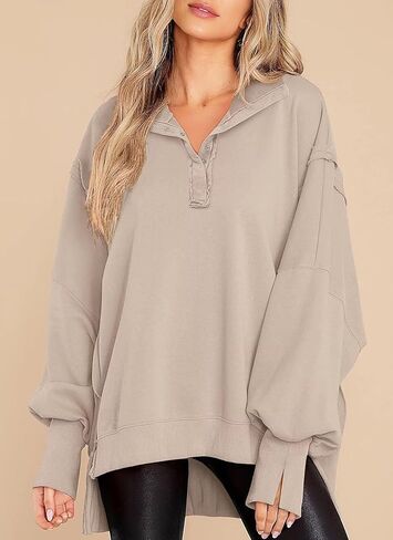Oversized Sweatshirts for Women Button Down Long Sleeve Henley Pullover Tunic Tops S-2xl Purple in Kuwait