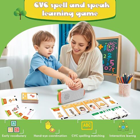 Phonics Talking Flash Cards for Toddlers 2 3 4 5 6 7 8,CVC Word Spelling & Talking ABC Flash Card for Kids,Montessori Learning Toys,for Preschool Boys Girls in Saudi Arabia