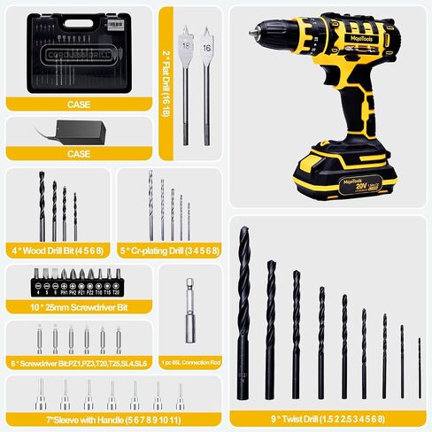 20V Cordless Drill Kit with 49-Piece Accessories – Includes Twist, Wood, Cr-Plating & Flat Drill Bits, Chrome Bits, Sleeve Handles, 2 Batteries, Large Charger & BMC Toolbox in Saudi Arabia