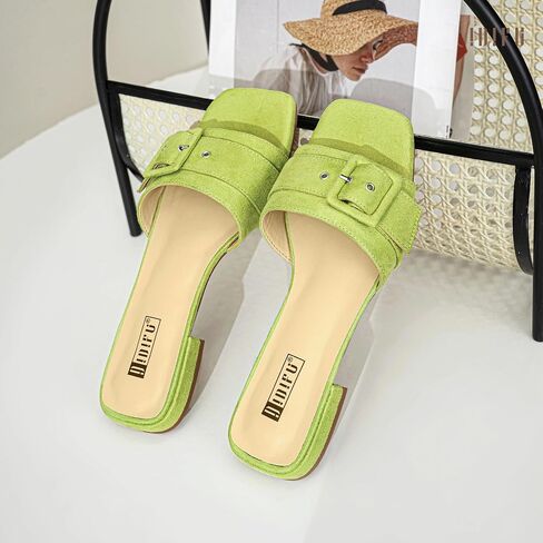 IDIFU Buckle Square Open Toe Women's Flat Sandals Slip On Strap Slide Sandals Beach Ladies Dress Sandals for Women Dressy Comfortable Cute Casual Trendy Fashion Stylish Summer Shoes Flats Sandals in Saudi Arabia