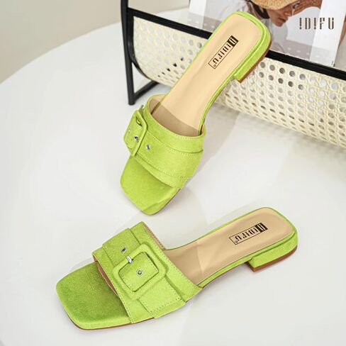 IDIFU Buckle Square Open Toe Women's Flat Sandals Slip On Strap Slide Sandals Beach Ladies Dress Sandals for Women Dressy Comfortable Cute Casual Trendy Fashion Stylish Summer Shoes Flats Sandals in Saudi Arabia
