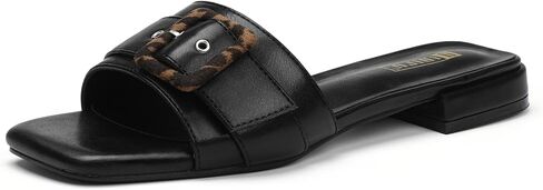 IDIFU Buckle Square Open Toe Women's Flat Sandals Slip On Strap Slide Sandals Beach Ladies Dress Sandals for Women Dressy Comfortable Cute Casual Trendy Fashion Stylish Summer Shoes Flats Sandals in Kuwait