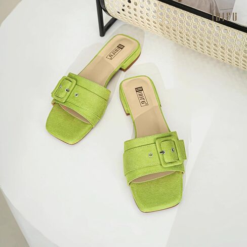 IDIFU Buckle Square Open Toe Women's Flat Sandals Slip On Strap Slide Sandals Beach Ladies Dress Sandals for Women Dressy Comfortable Cute Casual Trendy Fashion Stylish Summer Shoes Flats Sandals in Saudi Arabia