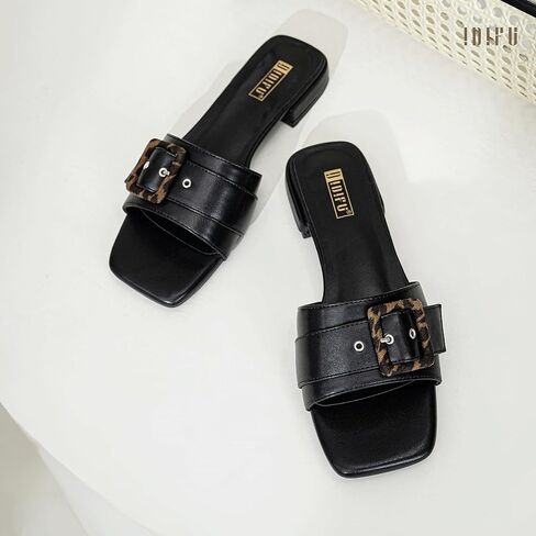 IDIFU Buckle Square Open Toe Women's Flat Sandals Slip On Strap Slide Sandals Beach Ladies Dress Sandals for Women Dressy Comfortable Cute Casual Trendy Fashion Stylish Summer Shoes Flats Sandals in Kuwait