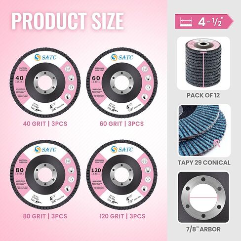 S SATC 10PCS Pink Flap Disc 4-1/2 Inch 120 Grit Zirconia Grinding Wheel Type 29 Abrasive Discs Flap Wheel for Angle Grinder, Flap Wheel for Wood Metal Plastic Sanding in Saudi Arabia