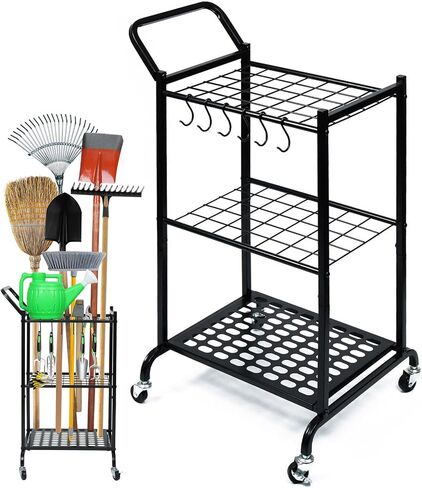 Garden Tool Organizer and Storage, Yard Tool Organizer for Garage Up to 41 Tools, 3-tire Yard Tool Holder Holding Long Handled Tools for Shed Garden Outdoor in Saudi Arabia