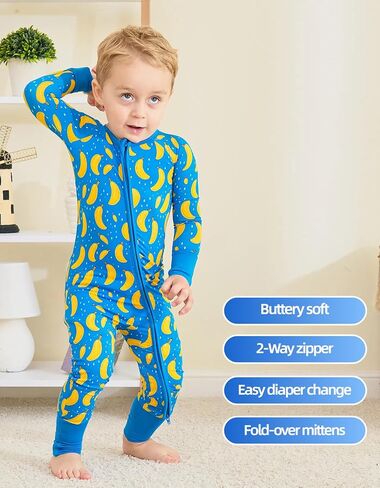 Bamboo Viscose Baby Romper, One Piece Jumpsuit for Boys & Girls, 2-Way Zipper with Reversible Mitten Cuffs in Saudi Arabia