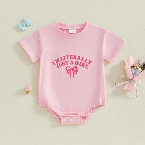 Baby Girls T-Shirt romper letter bow تطريز قصير الأكمام جولة رقبة الصيف بذلة رائعة in Kuwait