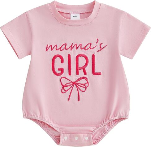 Baby Girls T-Shirt Romper Letter Bow Embroidery Short Sleeve Round Neck Summer Adorable Jumpsuit in Kuwait