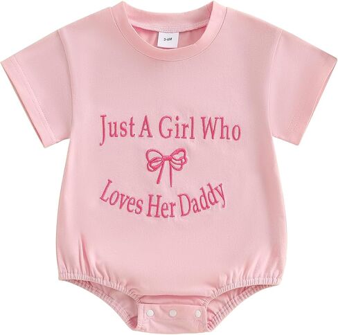 Baby Girls T-Shirt Romper Letter Bow Embroidery Short Sleeve Round Neck Summer Adorable Jumpsuit in Kuwait