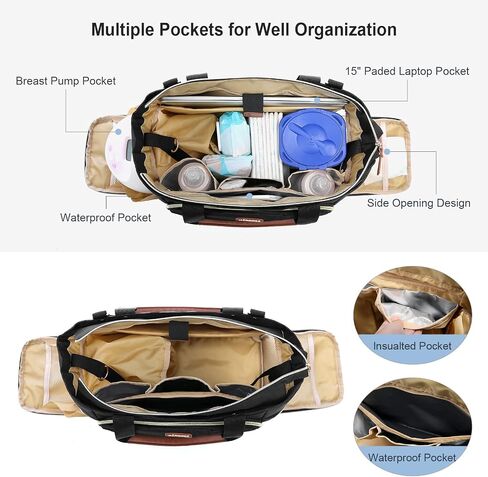 LOVEVOOK Breast Pump Bag, Diaper Bag Tote 3Pcs Set, Work Bag for Breastfeeding Mom with 15" Laptop Pocket, Cooler Bag & Changing Pad Fit Most Breast Pumps like Spectra S1/S2, Medela, Rainyb, Elvie in Saudi Arabia