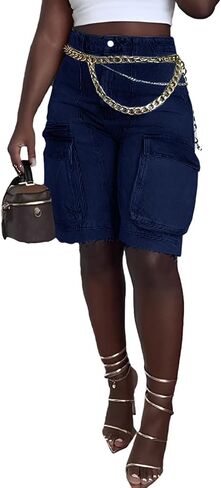 YOOTIKO Womens Bermuda Jean Shorts High Waisted Ripped Pocket Summer Denim Cargo Shorts Streetwear in Saudi Arabia