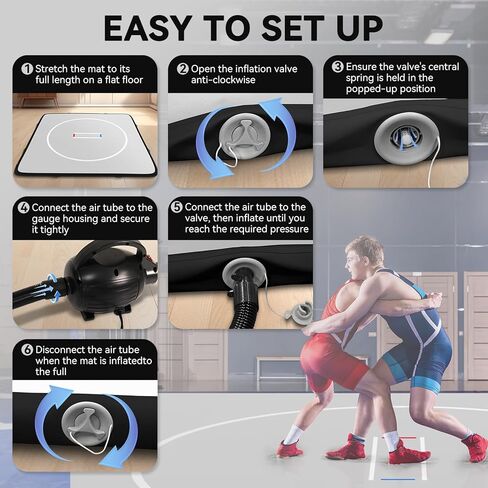 Inflatable Wrestling Mat 8FT /10FT /13FT /16.5FT x 4/6 inches Thick, Jiu Jitsu Mats, PVC Landing Training Mat Foldable for Home Gym BJJ, MMA, Martial Art, Boxing, Grappling and Judo in Kuwait