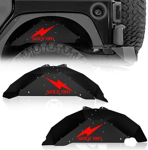 Rear Inner Fender Liners Compatible with 2007-2018 Jeep Wrangler JK & JKU Unlimited Sport Sahara Rubicon, Bolt-on Style Mud Guards Black Steel Wheel Well Cover Fenders Flares (2/4 Doors) in Saudi Arabia
