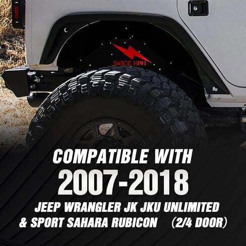 Rear Inner Fender Liners Compatible with 2007-2018 Jeep Wrangler JK & JKU Unlimited Sport Sahara Rubicon, Bolt-on Style Mud Guards Black Steel Wheel Well Cover Fenders Flares (2/4 Doors) in Saudi Arabia