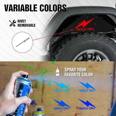 Rear Inner Fender Liners Compatible with 2007-2018 Jeep Wrangler JK & JKU Unlimited Sport Sahara Rubicon, Bolt-on Style Mud Guards Black Steel Wheel Well Cover Fenders Flares (2/4 Doors) in Saudi Arabia