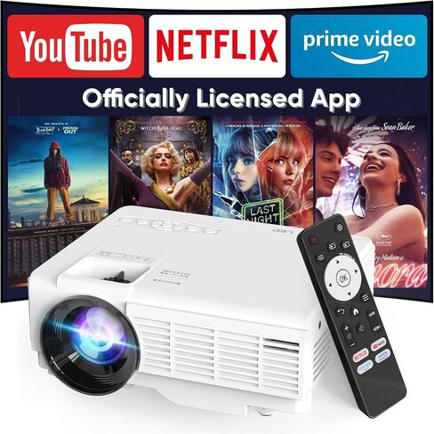 جهاز عرض صغير PANSEBA 1080P مع شاشة، جهاز عرض أفلام مسرح منزلي محمول مع بلوتوث ثنائي الاتجاه، مدخل HDMI/USB للهواتف الذكية/عصا التلفزيون، مثالي للاستخدام الداخلي والخارجي، أبيض in Kuwait