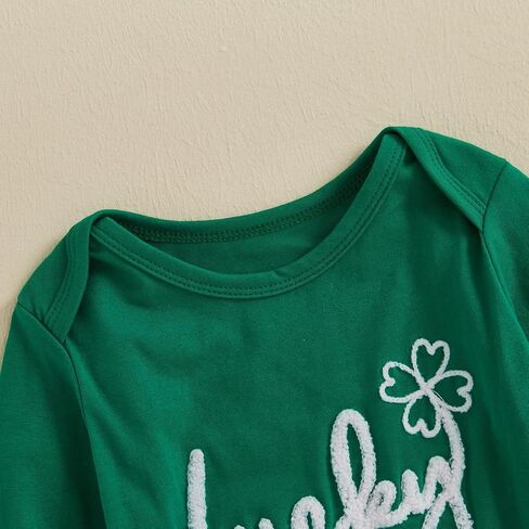 Baby Girl St Patricks Day Clothes Lucky Embroidery Long Sleeve Romper One Piece Jumpsuit Bodysuit Headband Outfit in Kuwait