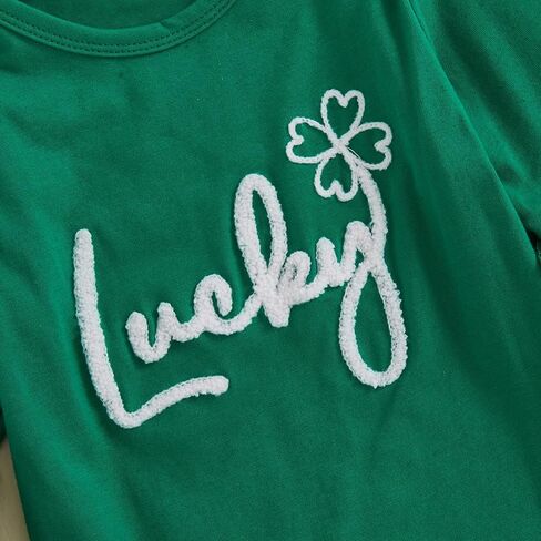 Baby Girl St Patricks Day Clothes Lucky Embroidery Long Sleeve Romper One Piece Jumpsuit Bodysuit Headband Outfit in Kuwait