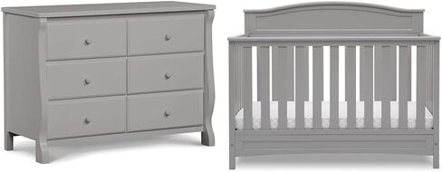 Delta Children Universal 6 Drawer Dresser with Interlocking Drawers - Greenguard Gold Certified, Grey & Emery 4-in-1 Convertible Baby Crib, Pack of 1, Grey in Kuwait