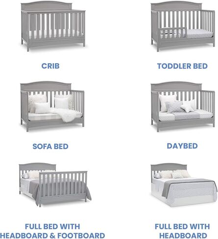 Delta Children Universal 6 Drawer Dresser with Interlocking Drawers - Greenguard Gold Certified, Grey & Emery 4-in-1 Convertible Baby Crib, Pack of 1, Grey in Kuwait