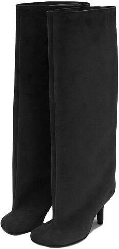 Camel Suede Knee High Boots for Women Square Toe Kitten Heel Fall Stylish Boots Wide-Calf Pull On Dress Long Boot in Saudi Arabia