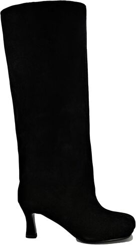 Camel Suede Knee High Boots for Women Square Toe Kitten Heel Fall Stylish Boots Wide-Calf Pull On Dress Long Boot in Saudi Arabia