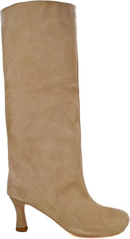 Camel Suede Knee High Boots for Women Square Toe Kitten Heel Fall Stylish Boots Wide-Calf Pull On Dress Long Boot in Saudi Arabia
