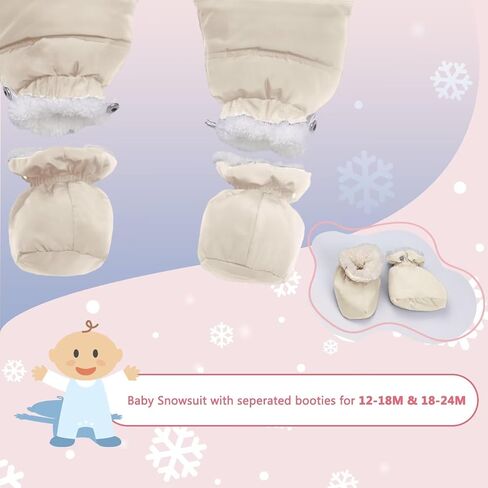 BYFRI Baby Boys Girls Snowsuit with Gloves Toddler Winter Hooded Footie Infant Warm Jumpsuit Outerwer Thick Newborn Coat in Saudi Arabia