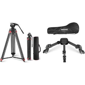 NEEWER TP37 Basic 74" Video Tripod with Fluid Head, Metal Camera Tripod with Smooth Friction Damping, Quick Release Plate Compatible with Manfrotto 501, TS009 Photography Tripod Dolly Included