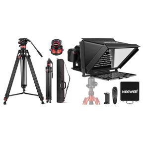 NEEWER 74" Video Tripod with X12 14 inch Aluminum Alloy Teleprompter, Adjustable Damping Fluid Head, Metal Heavy Duty Dual-Mode QR Plate Compatible with DJI RS Gimbals, Flexible 360° Pan&+90°/-75°Tilt