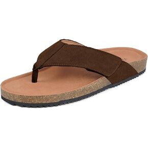 Womens Mens Orthotic Flip Flops Cork Footbed Thong Sandals Suede Leather Arch Support Summer Casual Slip on Open Toe Slippers with Adjustable Straps Indoor Outdoor