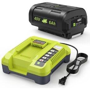 6.0Ah Replacement for Ryobi 40V Battery and Charger Combo Compatible with Ryobi 40V Lithium Battery OP4040 OP4026 OP40601 OP4050A OP4030 OP4050 OP40201 OP40401 (2Battery+1Charger)