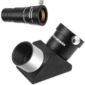 Astromania Telescope Barlow Lens 3X with 4-Elements - Bundle with - 1.25" 90-Degree Erecting Prism