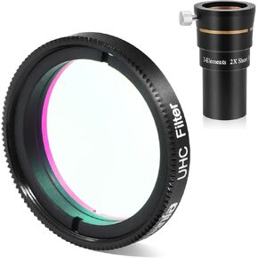 Astromania Telescope Barlow Lens 2X with 3-Elements - Bundle with - 1.25" UHC (Ultra High Contrast) Filter