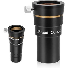 Astromania Telescope Barlow Lens 3X with 4-Elements - Bundle with - Telescope Barlow Lens 2X with 3-Elements