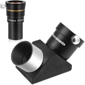 Astromania Telescope Barlow Lens 2X with 3-Elements - Bundle with - 1.25" 90-Degree Erecting Prism