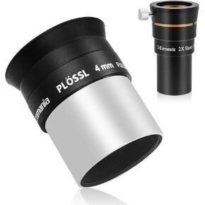 Astromania Telescope Barlow Lens 2X with 3-Elements - Bundle with - 1.25" 4mm Plossl Telescope Eyepiece